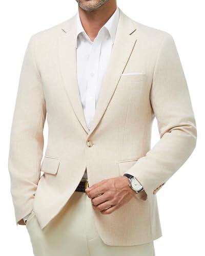 Blazer Hombre Elegante 1 Botón Regular Fit Chaqueta Traje Americana Casual Negocio Oficina Boda Evento Formal Primavera Verano Entretiempo Beige M