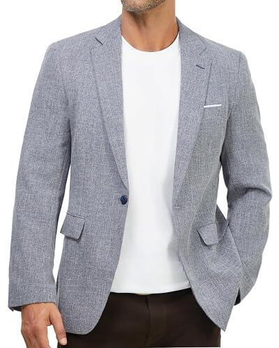 Blazer Hombre Elegante 1 Botón Regular Fit Chaqueta Traje Americana Casual Negocio Oficina Boda Evento Formal Primavera Verano Entretiempo Azul Grisáceo M