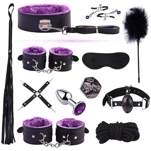 ZeeKoug Conjunto De 12 Piezas De Accesorios De Fitness De Cuero Liso Ajustable PúRpura, Utilizado para Fijar Manos Y Pies, Adelgazamiento DináMico Y Regalos De Pareja.
