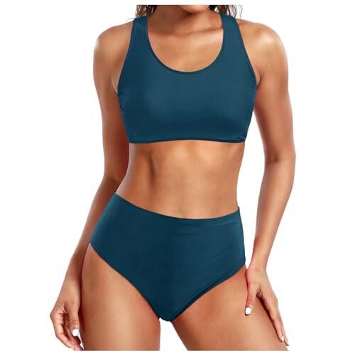 Genérico Bikini Deportivo Mujer,Bikini De Cintura Alta para Mujer BañAdores Sexys De Dos Piezas con Realce Traje De BañO Conjunto De Bikini Retro Fruncido De Cintura Alta con Estampado