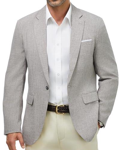 Blazer Hombre Elegante 1 Botón Regular Fit Chaqueta Traje Americana Casual Negocio Oficina Boda Evento Formal Primavera Verano Entretiempo Gris Claro M