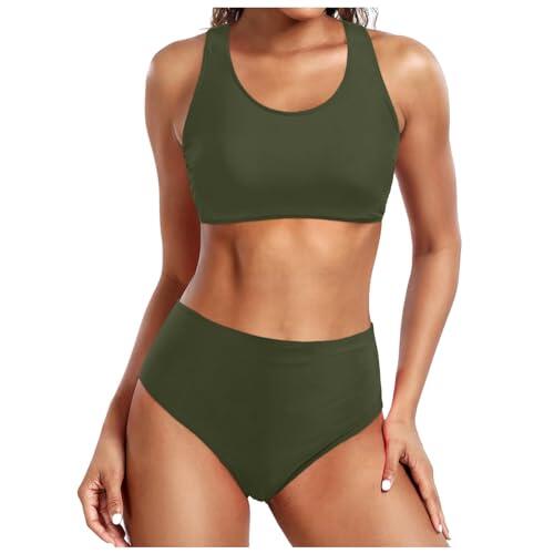 Genérico Bikini Deportivo Mujer,Bikini De Cintura Alta para Mujer BañAdores Sexys De Dos Piezas con Realce Traje De BañO Conjunto De Bikini Retro Fruncido De Cintura Alta con Estampado