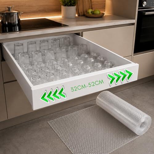 GASTROTOMI, Pack 1 Cajón Extraible Cocina de 42 cm de Fondo + 1 Tapete Antideslizante - Ajustables a 32–52 cm, Pack Completo de Organizador Cajones Cocina - Cajones Extraibles para Cocina - Multiusos