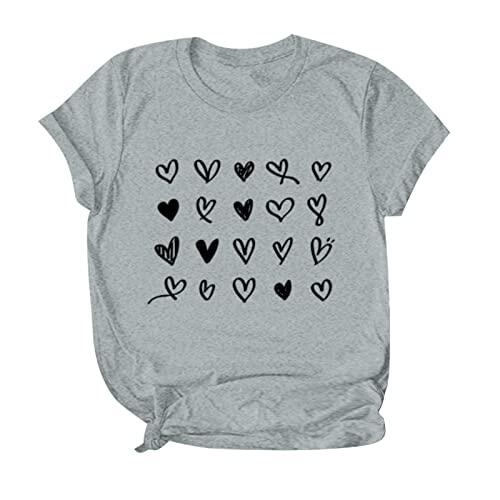 Blusa genérica casual con estampado para mujer con cuello en V y manga corta a la moda cómoda, gris, S