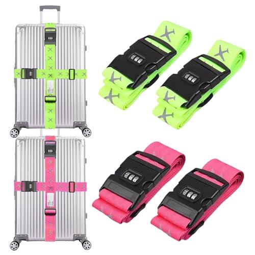 Gykutix 4 Piezas Correas para Maletas de Viaje con Candado Numérico, Ajustables Cinta Maletas Viaje, Aprobadas por TSA, para Equipaje Fijo, Los Crucero Viajes Aéreos, para Reconocer Fácil el Equipaje