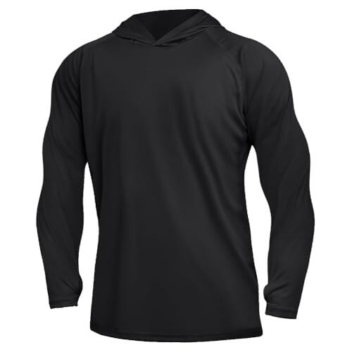 DiULi Camiseta de Manga Larga para Hombre, Camiseta de Protectora UV Hombre, Camiseta Protección UV Solar UPF 50+, Rashguard Transpirable con Capucha, Sudaderas para Pesca Verano, Holgado (Negro - XL)