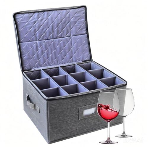 Melivarone Caja de almacenamiento para 12 copas, caja de cartón apilable para copas de vino, copas de champán y copas de champán con compartimentos, caja de almacenamiento de vidrio y vajilla, cajas