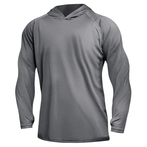 DiULi Camiseta de Manga Larga para Hombre, Camiseta de Protectora UV UPF 50+, Camiseta Protección Solar Hombre, Rashguard Transpirable con Capucha, Sudaderas para Pesca Verano, Holgado Gris Oscuro - L