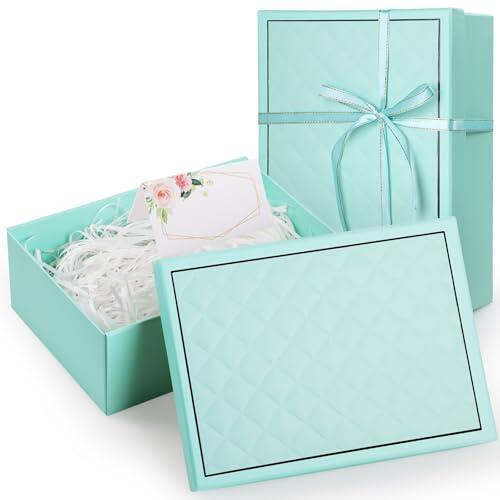 Wyngee Caja Regalo CumpleañOs, 25 * 18 * 8.5cm Caja Plegable Con Lazo De Cinta, Relleno De Tarjeta De Papel, Elegante Empaque De Regalo Retro Para CumpleañOs/Navidad/Bodas/Fiestas (Verde)