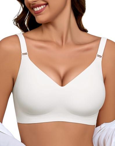 Sujetador sin Aros Mujer, Sujetador Reductor Push Up con Relleno Cómodo Sujetadores Mujer sin Aro Sostenes de Mujer Talla Grande Sujetador Invisible Diario Bralette sin Costuras Blanco L