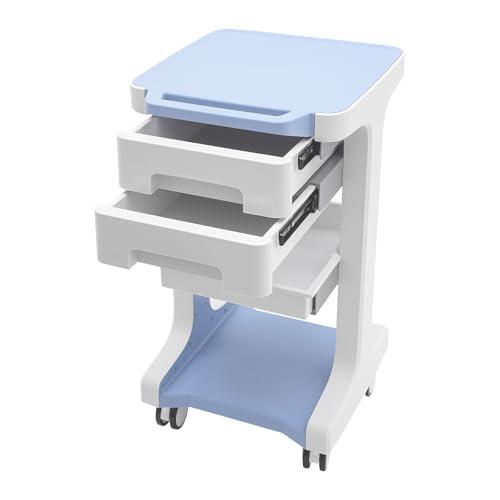 Carro médico de laboratorio con 2 cajones y estante superior, 60 kg, carrito de almacenamiento para peluquería, peluquería, peluquería, servicio para clínicas (azul)