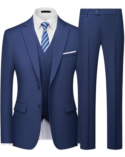 Traje Hombre 3 Piezas Slim Fit Traje Hombre Elegante 2 Botones Chaqueta Chaleco Pantalón Traje Formal Business Boda Oficina Evento Fiesta Smoking Clásico Moderno Azul Marino L