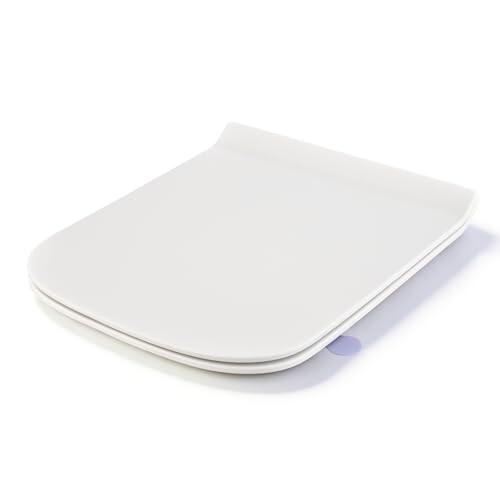 SREWOHS PRO Tapa Wc Forma Cuadrado Ultrafino [CORTO], Asiento de Inodoro con Cierre Suave y Liberación Rápida para una Fácil Limpieza, Probado a 150 kg, Universal, Blanco, 42,5 * 34.5CM