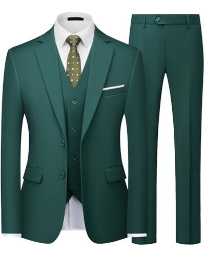 Traje Hombre 3 Piezas Slim Fit Traje Hombre Elegante 2 Botones Chaqueta Chaleco Pantalón Traje Formal Business Boda Oficina Evento Fiesta Smoking Clásico Moderno Verde Oscuro L