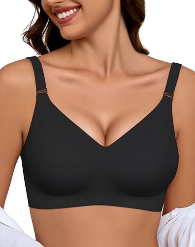 EIISSION Sujetador sin Aros Mujer, Sujetador Reductor Push Up con Relleno Cómodo Sujetadores Mujer sin Aro Sostenes de Mujer Talla Grande Sujetador Invisible Diario Bralette sin Costuras Negro L