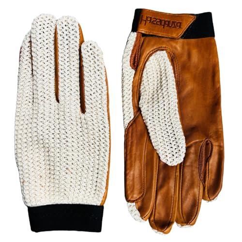 Harssidanzar Guantes de equitación de Cuero para Hombres, Guantes de equitación para Hombres con muñequera elástica Ajustable Beige y Bronceado L, DM303