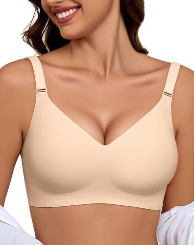 EIISSION Sujetador sin Aros Mujer, Sujetador Reductor Push Up con Relleno Cómodo Sujetadores Mujer sin Aro Sostenes de Mujer Talla Grande Sujetador Invisible Diario Bralette sin Costuras Nude XL