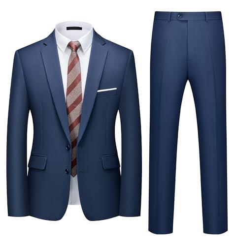 Traje Hombre 2 Piezas Slim Fit Traje Hombre Elegante 2 Botones Chaqueta Pantalón Traje Formal Business Oficina Boda Evento Fiesta Trabajo Clásico Moderno Smoking Azul Marino XL