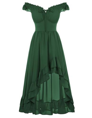 SCARLET DARKNESS Vestido medieval para mujer, dobladillo alto y bajo con volantes, cuello en V, línea A, vestido de corsé midi, verde, XXL