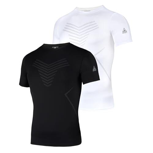 AMZSPORT 2 Pack Camisa de Compresión para Hombre Camiseta de Manga Corta Fitness Shirt,Negroblanco S