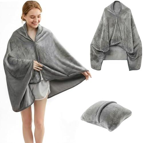 Manta de viaje Ultraligera Cálida 160x100 cm, Tamaño compacto, Manta delgada cálida para viajes, Camping Auto Avión, Accesorios para la oficina, viajes de negocios, viajes, Ultraligera Cálida (Gris)