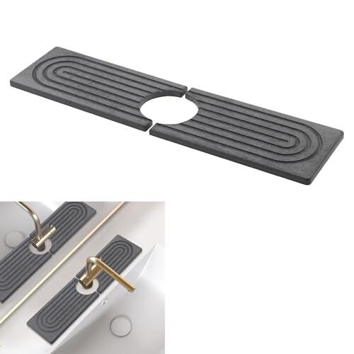 Alfombrilla absorbente para fregadero, bandeja recogegotas de piedra,alfombrilla para grifo,bandeja de secado rápido con tierra de diatomeas para encimeras de cocina y baño (gris oscuro, 40 x 10 cm)