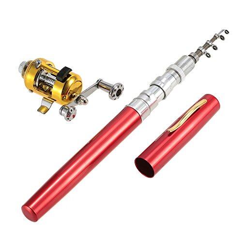 Kit combinado de carrete de caña de pescar, bolígrafo de bolsillo portátil, juego de aparejos de aleación de aluminio