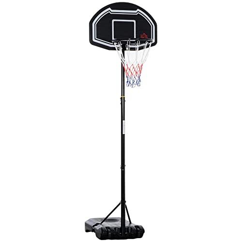HOMCOM Canasta de Baloncesto para Exterior, Altura Ajustable 160-210 cm, Canasta de Baloncesto Portátil con Tablero de PE, Ruedas y Base Rellenable con Ranura, para Adolescentes y Adultos, Negro
