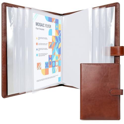 NEWYES Carpetas Archivadoras A4 con 30 Fundas Plastico – Carpeta Clasificadora/Portafolios/Archivador/Porta Documentos de Piel Sintética para Oficina y Viaje, Regalo Hombre y Mujer (Marrón)