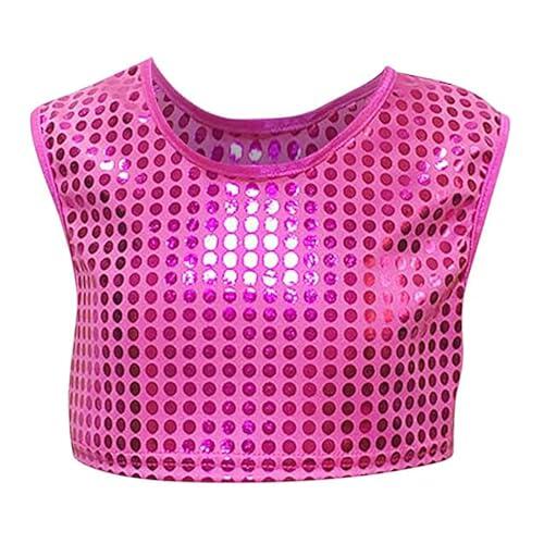 Generisch Cheerleading Performance Chaleco para Niñas con Diseño de Lentejuelas Equipo de Baile Actividad Top Niños, Rosa intenso., 11-14 años