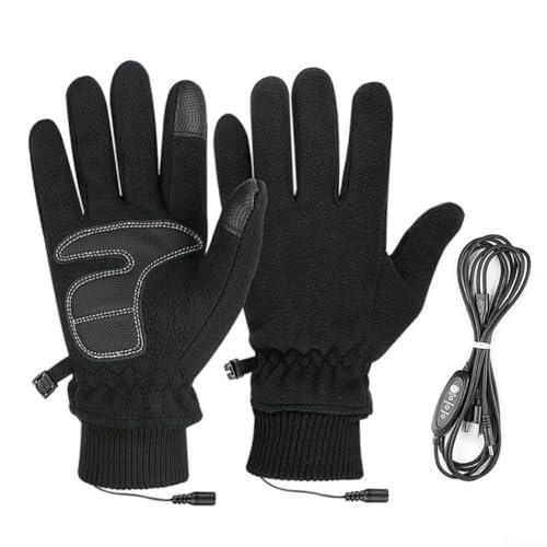 Guantes eléctricos con calefacción para pantalla táctil, puntas de los dedos, guantes de invierno resistentes al viento para esquí, ciclismo para deportes al aire libre, negro (ajustable negro)