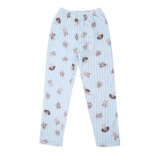 Pijama de primavera para mujer y niña, pantalones largos, pantalones de franela suave, dibujos animados, cómodos pijamas, azul claro, M