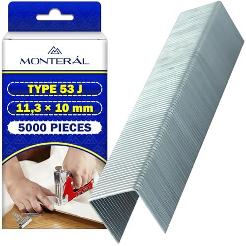 5000 Piezas Grapas Tipo 53 J 11,3 x 10 mm para Grapadoras - Grapas se Utilizan para Trabajos Decorativos de Tapicería Acabado para Fijar Telas Láminas Cartón Etiquetas de Papel - MONTERAL