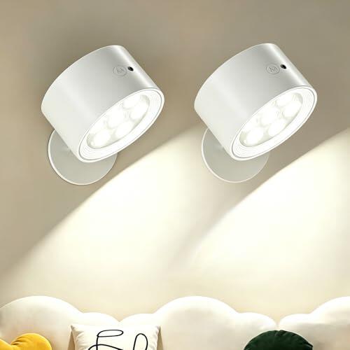 Cnlux Lamparas Pared Sin Cable 2 Piezas, Aplique Pared Interior Inalámbricos Recargables con Control Remoto y Táctil, 3 Temperaturas Regulables Batería 4400mAh, Rotación Magnética 360° para Dormitorio