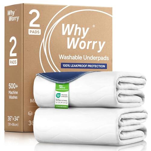 WHYWORRY Empapadores Cama Adultos Lavables 86x91 cm para Incontinencia, Protector Cama Impermeable Reutilizable Absorbente, Salvacamas Impermeable, 4 Capas de Protección, Oeko-Tex, Blanco, 2 Unidades