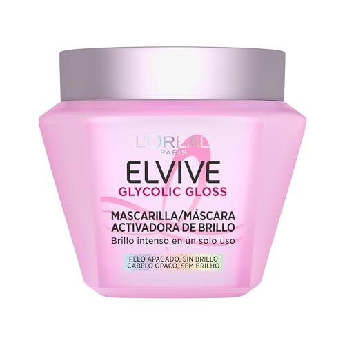 L'Oréal Paris, Mascarilla Activadora del Brillo, Brillo Intenso en Un Solo Uso, Cabello Más Liso, Con Ácido Glicólico, Para Cabello Apagado y Sin Vida, Elvive Glycolic Gloss, 310 ml