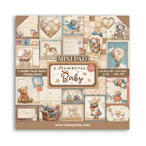 Stamperia - Mini Pad for Scrapbooks, Albums, Cards, Bullet Journals and More, Acid Free, Double-Sided, Perfect for Hobbies, Crafts, and Gifting (6 Sheets) (Baby) (20.3 x 20.3cm)