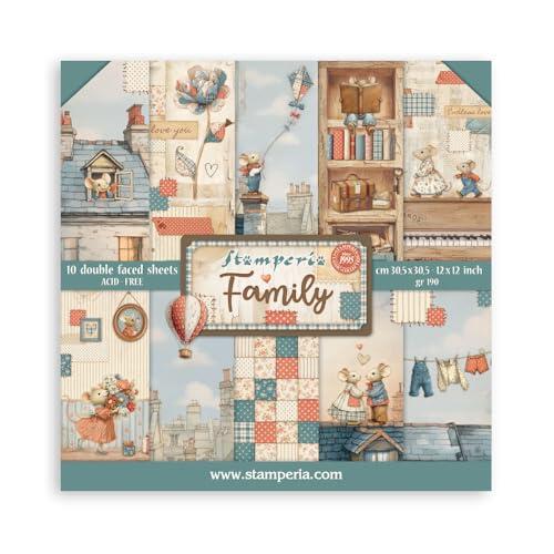 Stamperia - Scrapbook Paper Pad for Scrapbooks, Albums, Cards, Bullet Journals and More, Acid Free, Double-Sided, Perfect for Hobbies, Crafts, and Gifting (Family) (30.5 x 30.5cm)