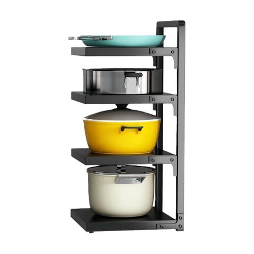 LEKE GO Estanteria organizador de 4 niveles negro, estante para ollas y estante para sartenes para encimera de cocina 53x27x23 cm (Negro, 4 niveles)