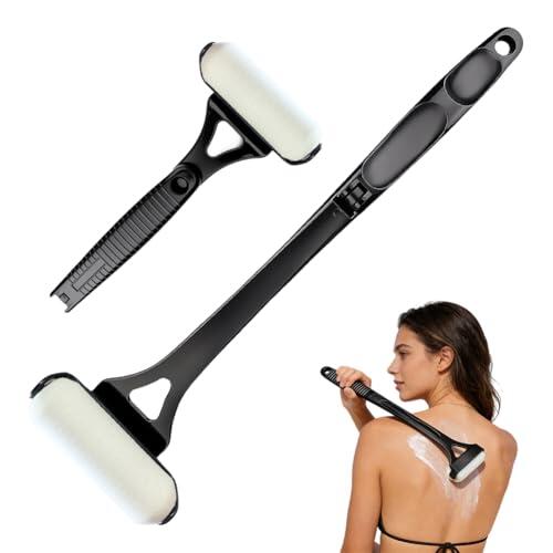 Ayuda para crema de espalda 46,5 cm, aplicador plegable con mango largo y rodillo curvado para protección solar, loción, autobronceador, fácil limpieza, crema de espalda para espalda y pies