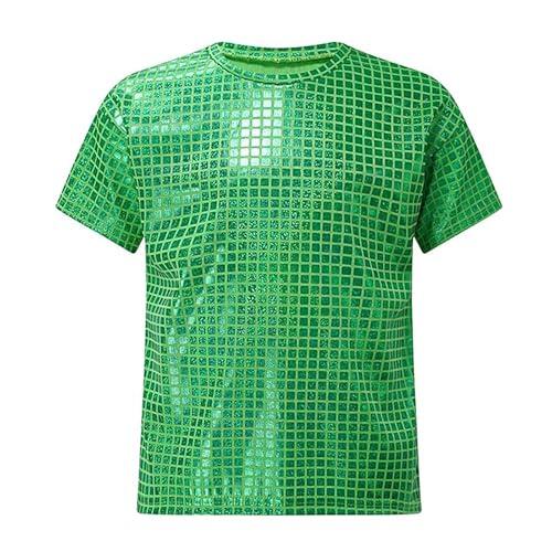 Top Lentejuelas Niñas Niños Camiseta Manga Corta Crop Top Deportivo Camiseta Brillante De Baile Latino Jazz Hiphop Disfraz Fiesta Actuación