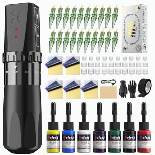 Kit de Máquina de Tatuar Solong Profesional, Batería 1600mAh con 7 Velocidades Ajustables, 20 Agujas y Accesorios Completos para Principiantes y Artistas, NA-TKE701AEU-1