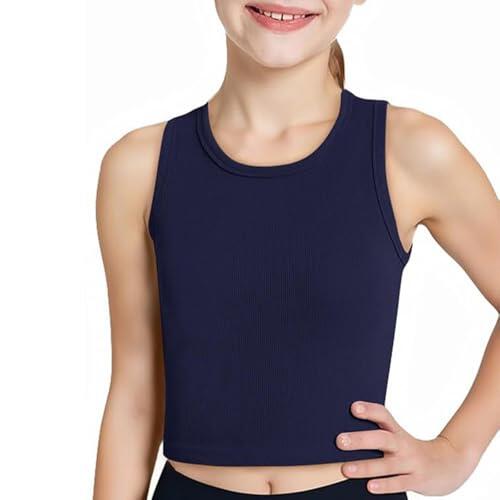 Chaleco Corto para niñas, de Colores Lisos, de Punto, Suave, sin Mangas, Cuello Redondo, para Adolescentes, niñas, Chaleco Deportivo de Verano, cómodo, Transpirable, suéter de Baile, Azul Marino, 13