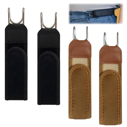 Eniyou 4 Piezas Cinturón Sin Hebilla Hombre, Cinturones Sin Hebilla, Cinturón Elástico Invisible Unisex Adecuado para Trabajo, Ocio, Viajes y Ocasiones de Negocios (Negro y Marrón)