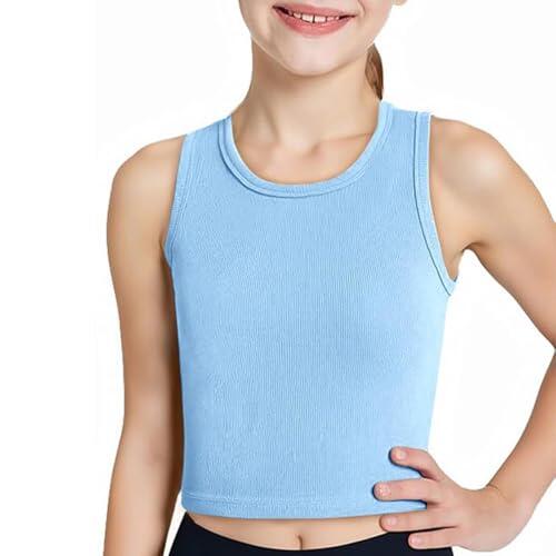 Chaleco corto para niñas de colores sólidos, chalecos de punto sin mangas suaves con cuello vuelto, tops para adolescentes y niñas, chaleco deportivo de verano cómodo y transpirable, camisetas de