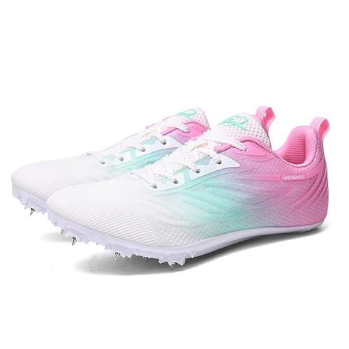 Zapatillas de Atletismo Mujer con 7 Clavos, Zapatos Correr Ligero Resistente ara Running Sprint Salto Largo,Training al Aire Libre,Rosado,36 EU