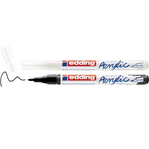 edding Juego de 2 rotuladores acrílicos 5500 – negro y blanco – 2 rotuladores acrílicos impermeables – punta redonda muy fina 0,7 – 1 mm – Lápices acrílicos para contornos y detalles – Pintura sobre