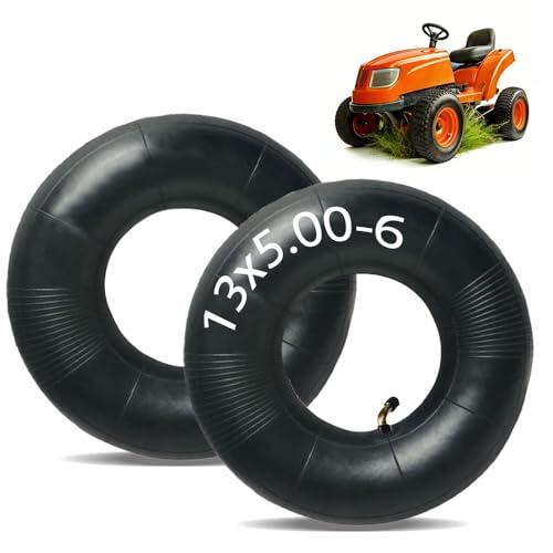 2 neumáticos de 13 x 5,00 – 6 tubos, para rueda de aire con gran capacidad de carga, tubo de repuesto, vástago curvado de válvula para carretilla interior, para cortacésped, carretillas, cortacéspedes