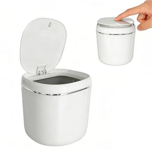 Moling Papelera de Escritorio con Tapa a Presión,Cubo de Basura Pequeño para Oficina,Hogar y Coche,2.6L Blanco