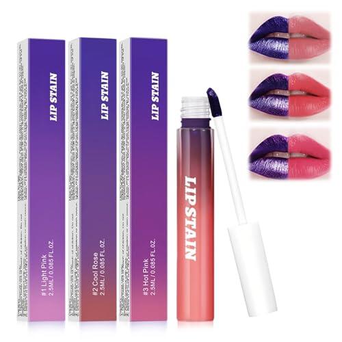 3 Piezas Lápiz labial Peel Off,Tinte labial desprendible,Mancha Labial duradera y desprendible,Lip Stain peel off con Acabado Mate, Adecuado para Mujeres y Niñas, Hidratante